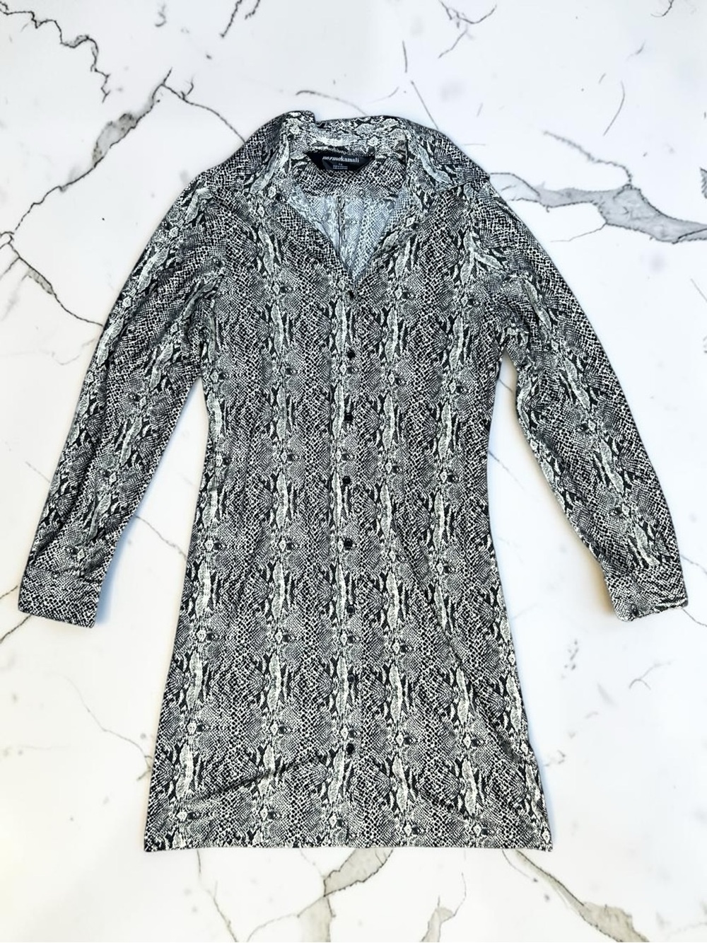 Norma Kamali Snake Print Button Front Mini Dress Black White